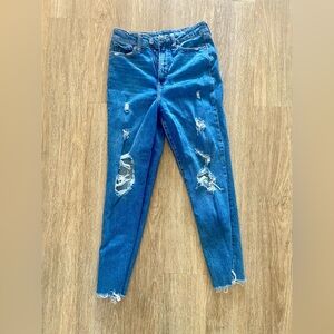 Distressed Blue Straight Leg Jeans